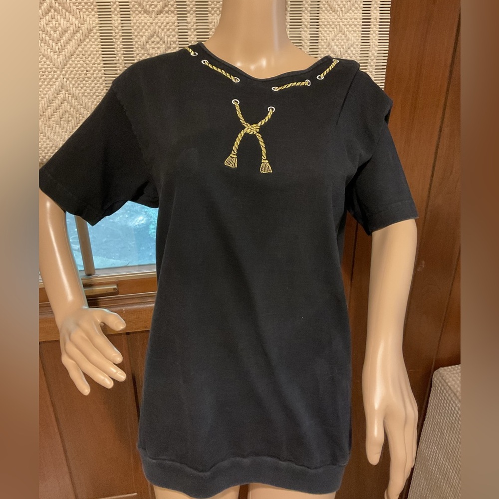 Neiman Marcus Black Top Shirt With Gold  Detail